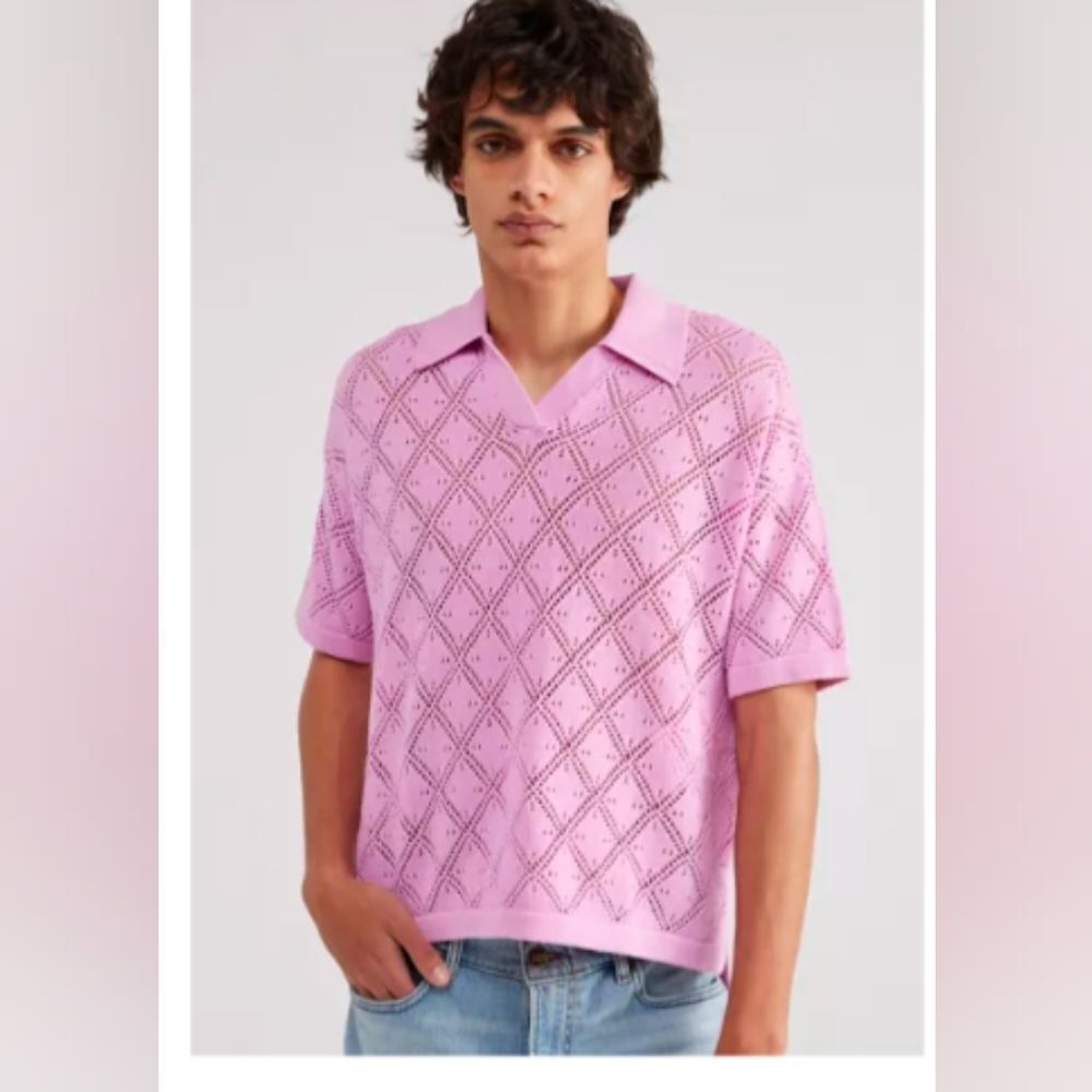 Relaxed fit lavender crochet polo cotton top size s